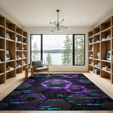 Neon Purple Hexagon Circuit Washable Area Rug