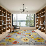 Vibrant Yellow Floral Grey Area Rug