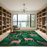 Playful Pink Jungle Animals Green Area Rug