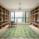 Green Floral Vintage Lush Green Fern Leaf Area Rug