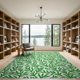 Green Vibrant Green Leaf Pattern Area Rug