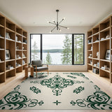 Green Elegant Green Floral Ornate Area Rug