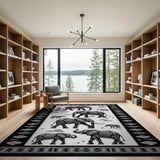 Black White Tribal Elephant Area Rug