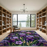 Purple Iris Floral Pattern Area Rug