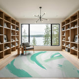 Teal Brush Stroke Abstract Area Rug