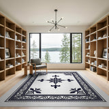 Ornate Navy Fleur-de-Lis Medallion Area Rug