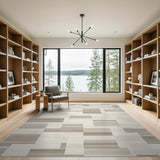 Beige White Geometric Block Area Rug