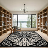 Black and White Black White Mandala Floral Area Rug
