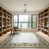 Ornate Gold Floral Border Gold and Silver Area Rug