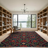 Navy Red Persian Floral Area Rug