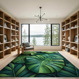 Green Lush Monstera Leaves Area Rug