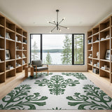 Elegant Green Leaf Damask Area Rug