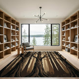 Misty Bare Tree Forest Silhouette Area Rug