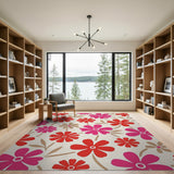 Vibrant Pink Red Floral Pattern Area Rug