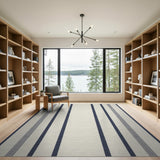 Navy Blue and Cream Striped Woven Rug