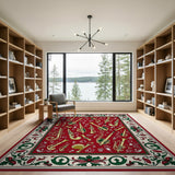 Festive Brass Instruments Red Area Rug