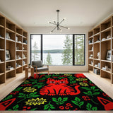 Playful Red Tabby Cats with Berries and Leaves Rug