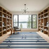 Navy Starfish Striped Coastal Area Rug