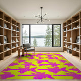 Playful Pink Cartoon Fish on Yellow Area Rug