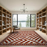 Bold Geometric Red Area Rug with Ornate Border