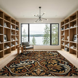 Luxury Black Gold Baroque Floral Area Rug