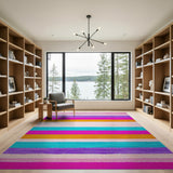 Vibrant Multi-Color Striped Shag Area Rug