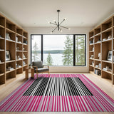 Pink Framed Black White Striped Rug