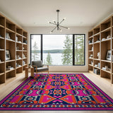 Vibrant Pink Border Geometric Southwestern Rug