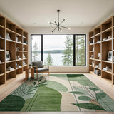 Abstract Green Leaf Silhouette Rug
