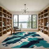 Teal Navy Brushstroke Abstract Area Rug