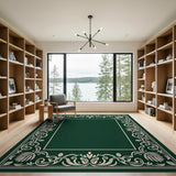 Deep Green Ornate Floral Border Area Rug