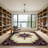 Ornate Navy Blue Gold Medallion Area Rug