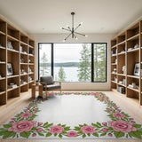 Pink Vintage Pink Rose Floral Border Rug