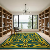 Teal and Gold Persian Medallion Area Rug