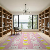 Cute Pink Bunny Easter Egg Kids Area Rug