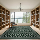 Deep Green Geometric Trellis Area Rug