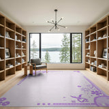 Whimsical Purple Floral Border Area Rug