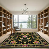 Multi-color and Patterns Vibrant Floral Persian Area Rug on Black