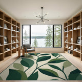 Green Abstract Area Lush Overlapping Green Leaves Area Rug