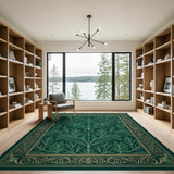Emerald Green Ornate Foliage Vintage Rug