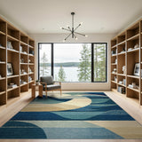 Blue and Teal Blue Teal Abstract Wave Geometric Area Rug