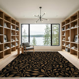 Elegant Gold Leaf Vine Black Area Rug