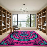 Traditional Persian Vibrant Pink Teal Mandala Area Rug