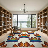 Rainbow Paw Print Washable Area Rug