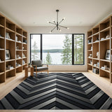 Sleek Grey Chevron Geometric Area Rug