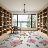 Pink Pink Roses Lavender Floral Area Rug
