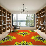 Vibrant Orange Yellow Starburst Tribal Rug