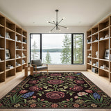 Burgundy Rose Persian Floral Area Rug