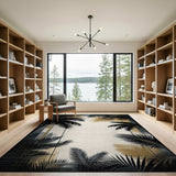 Grey Palm Silhouette City Skyline Area Rug