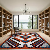 Bold Orange Blue Southwestern Geometric Rug